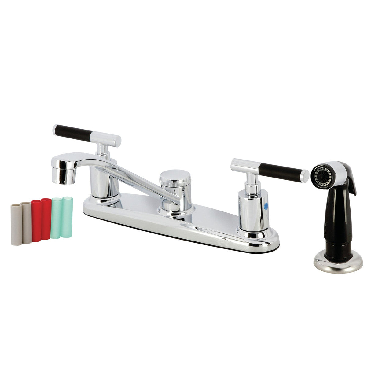 Kaiser FB112CKL Two-Handle 4-Hole Deck Mount 8" Centerset Kitchen Faucet with Side Sprayer, Polished Chrome