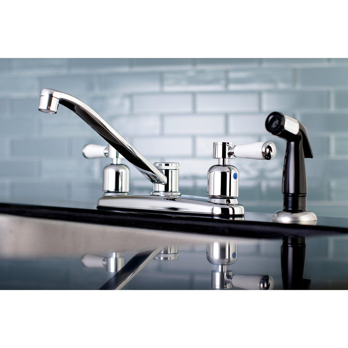 Paris FB112DPL Two-Handle 4-Hole Deck Mount 8" Centerset Kitchen Faucet with Side Sprayer, Polished Chrome