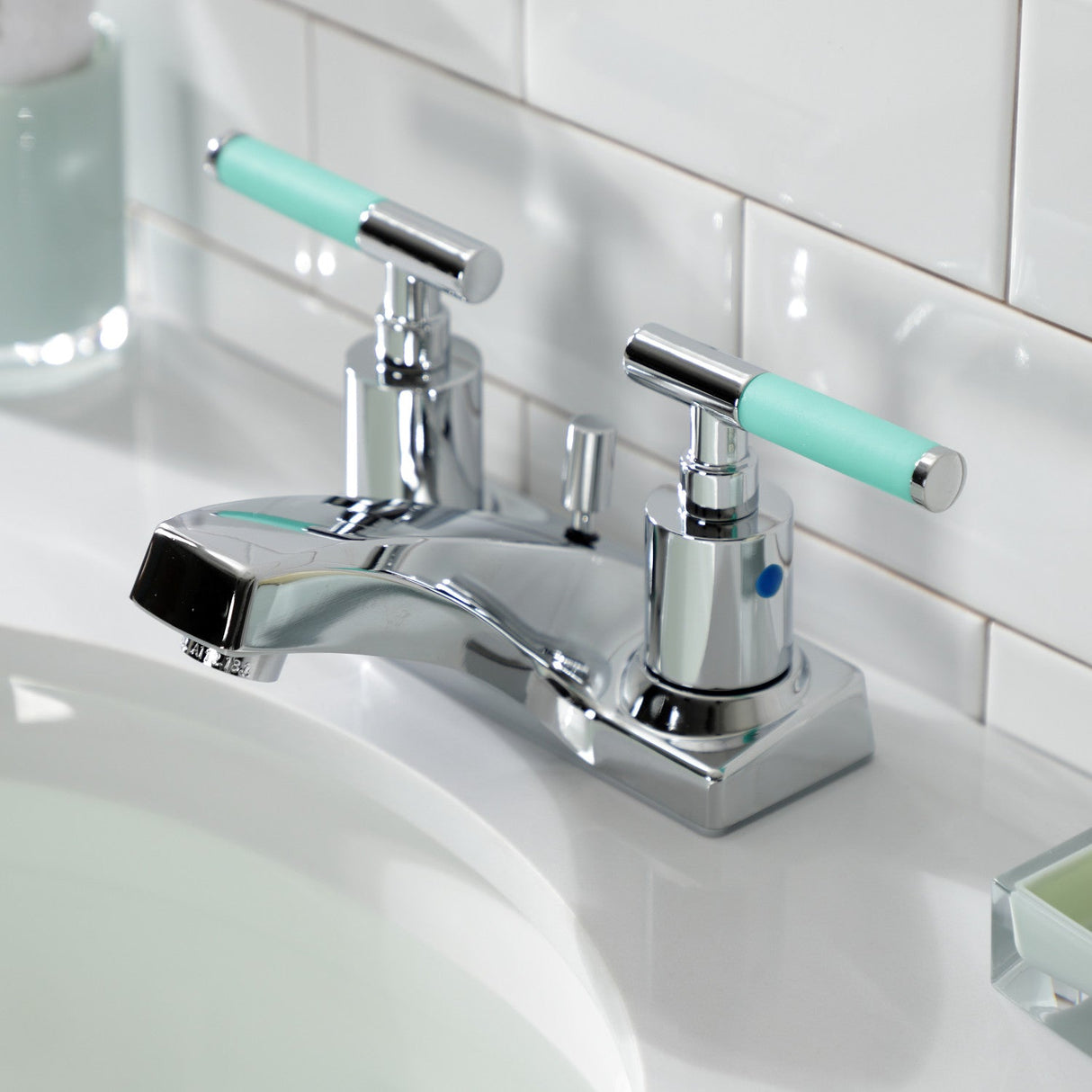 Kaiser FB201CKL Two-Handle 3-Hole Deck Mount 4" Centerset Bathroom Faucet with Plastic Pop-Up, Polished Chrome