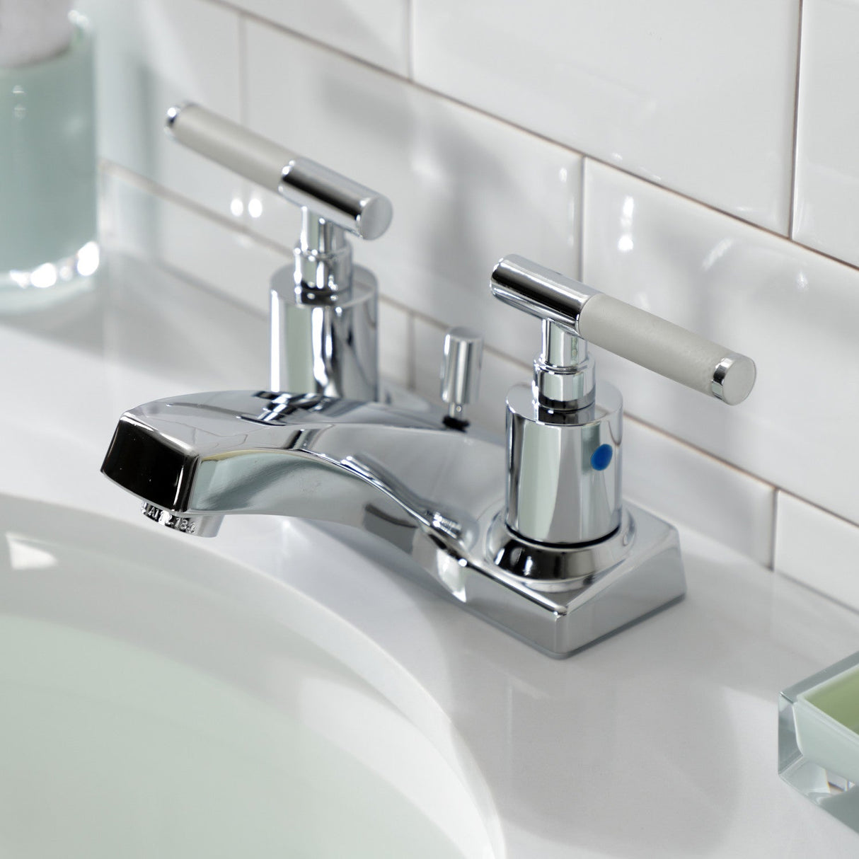 Kaiser FB201CKL Two-Handle 3-Hole Deck Mount 4" Centerset Bathroom Faucet with Plastic Pop-Up, Polished Chrome