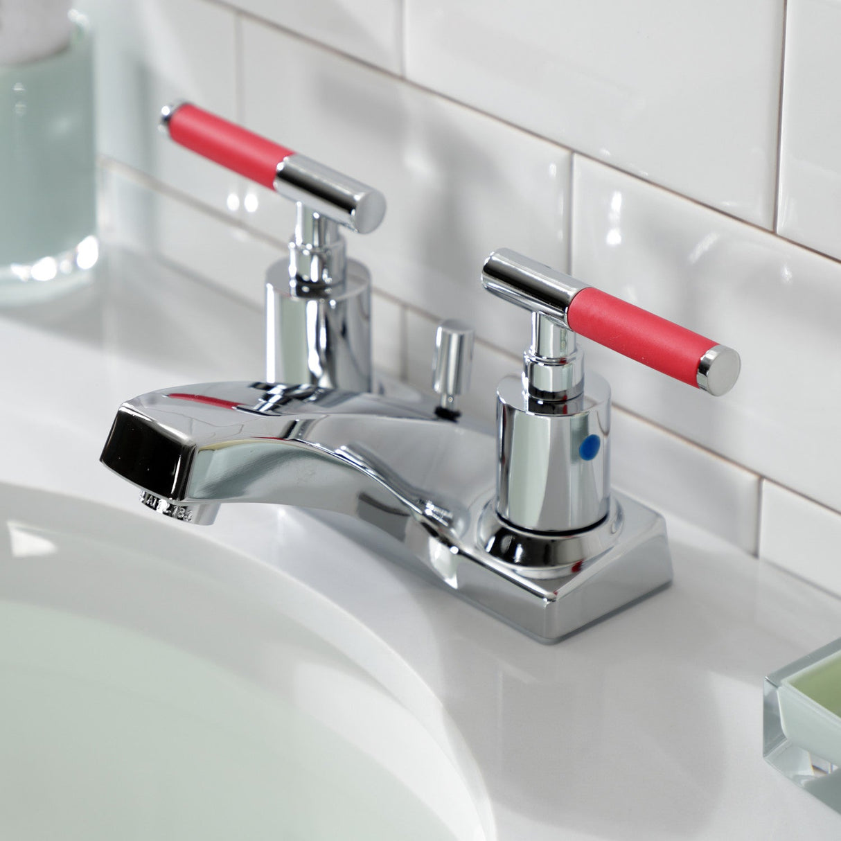 Kaiser FB201CKL Two-Handle 3-Hole Deck Mount 4" Centerset Bathroom Faucet with Plastic Pop-Up, Polished Chrome