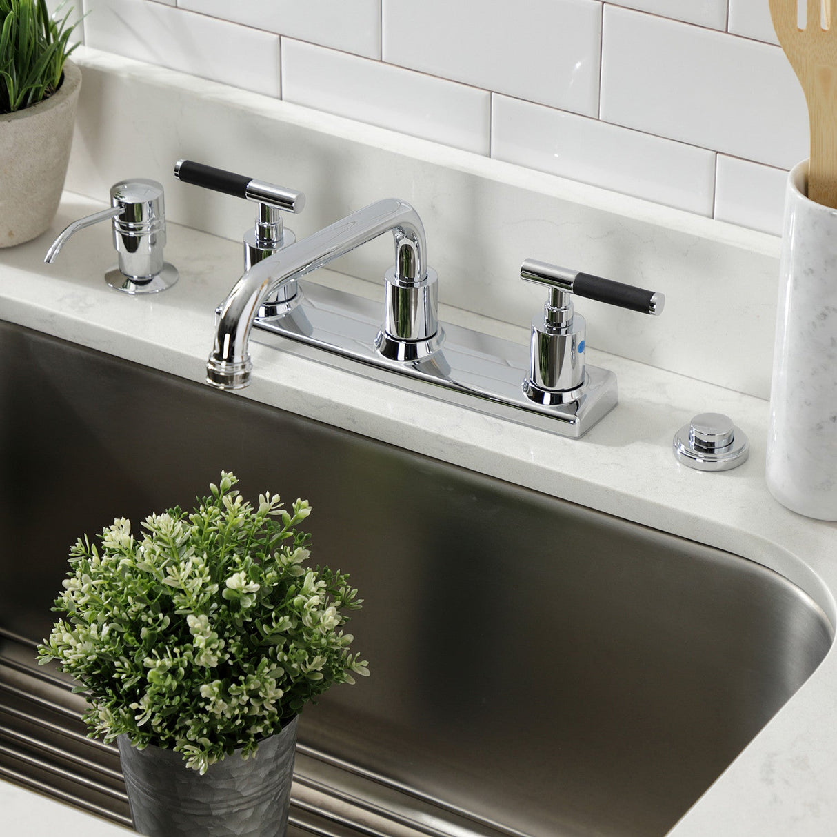 Kaiser FB2131CKL Two-Handle 2-Hole Deck Mount 8" Centerset Kitchen Faucet, Polished Chrome