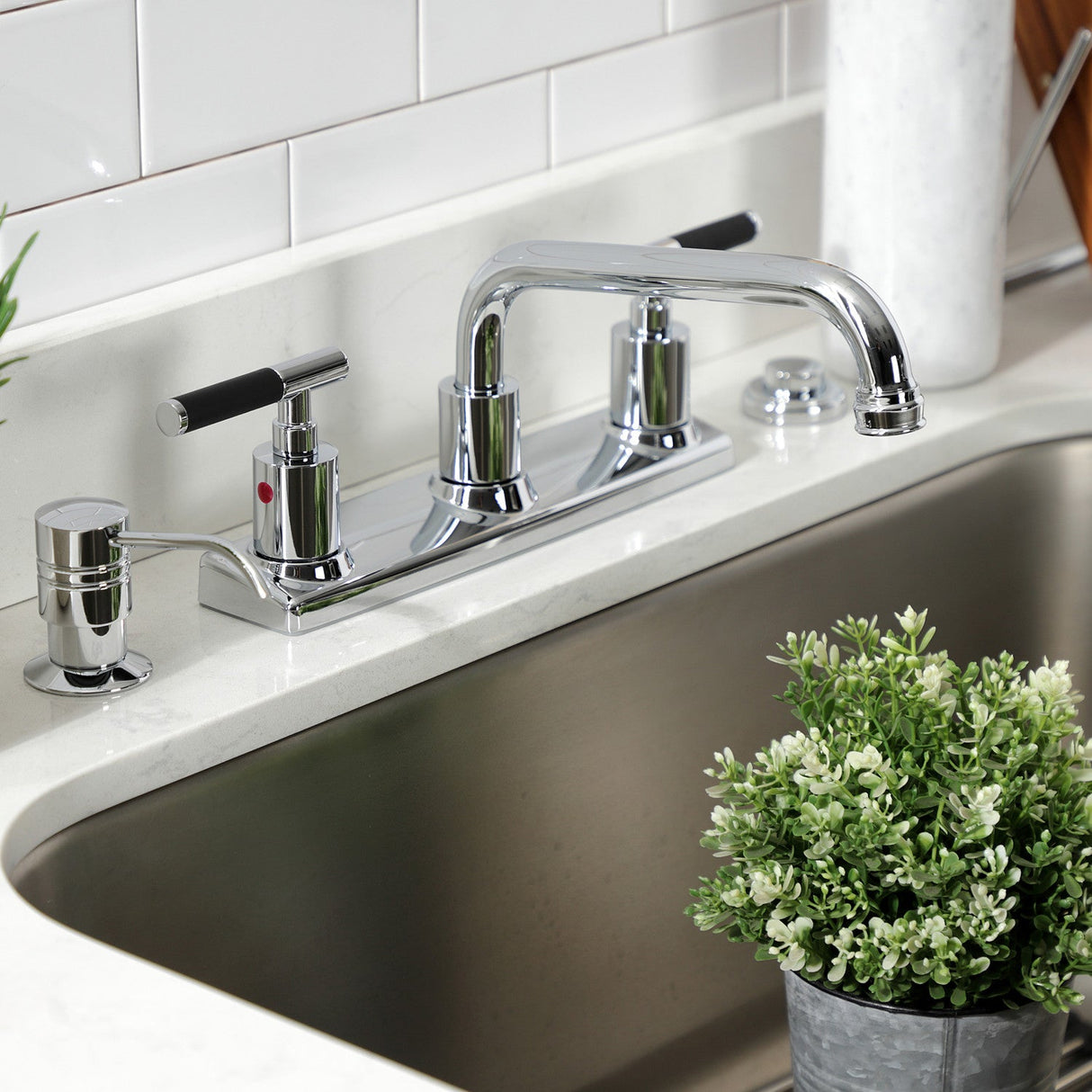 Kaiser FB2131CKL Two-Handle 2-Hole Deck Mount 8" Centerset Kitchen Faucet, Polished Chrome