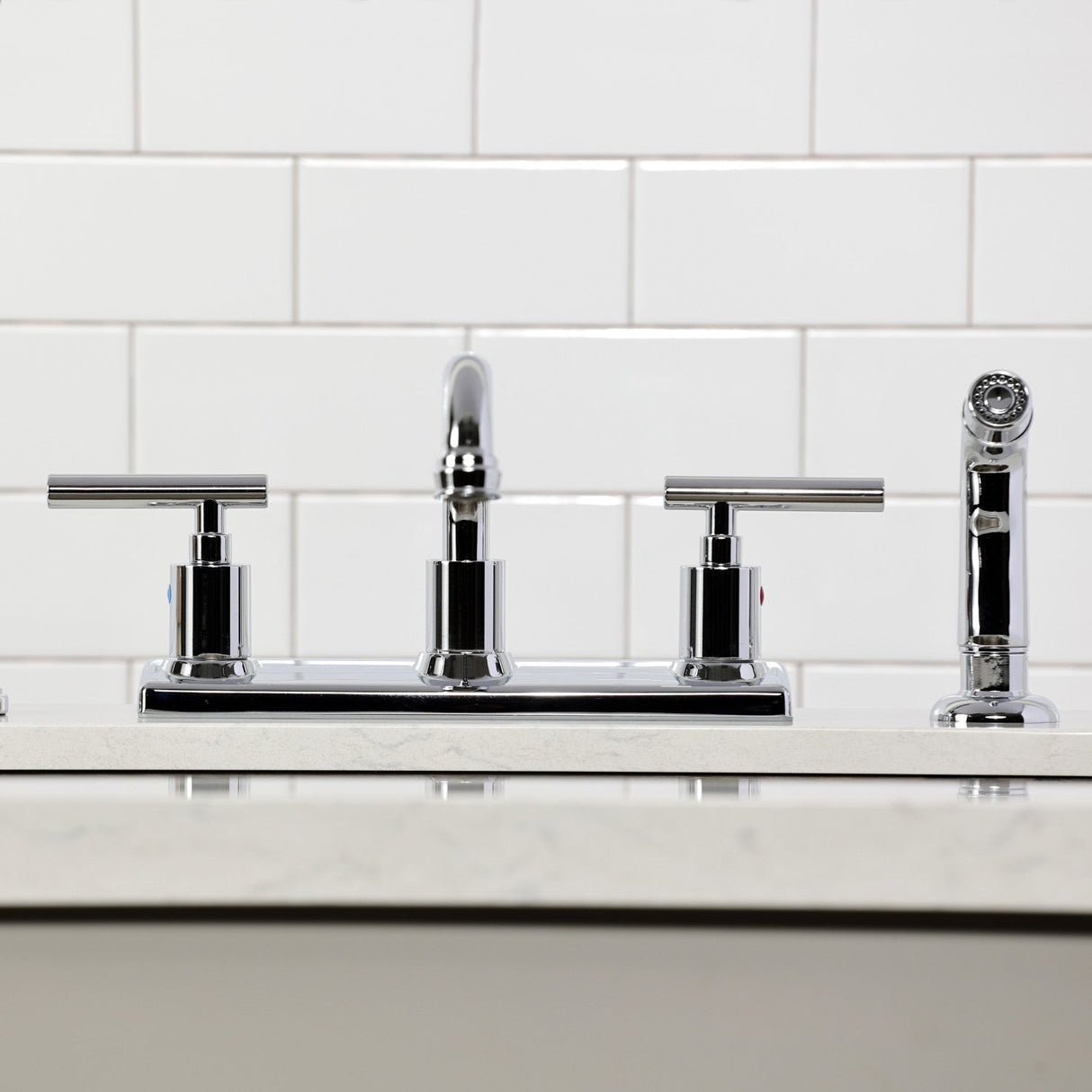 Manhattan FB2131CML Two-Handle 2-Hole Deck Mount 8" Centerset Kitchen Faucet, Polished Chrome