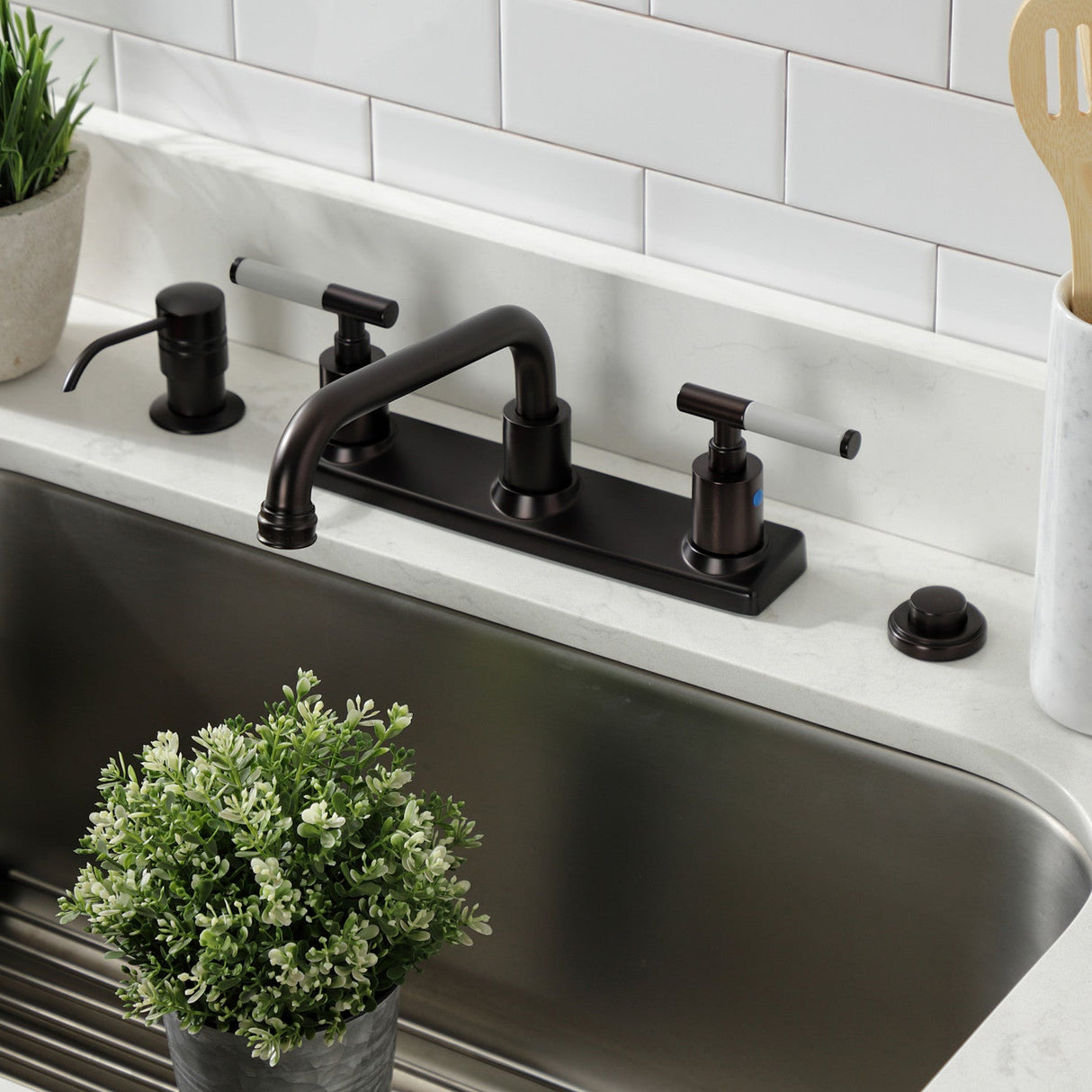 Kaiser FB2135CKL Two-Handle 2-Hole Deck Mount 8" Centerset Kitchen Faucet, Oil Rubbed Bronze