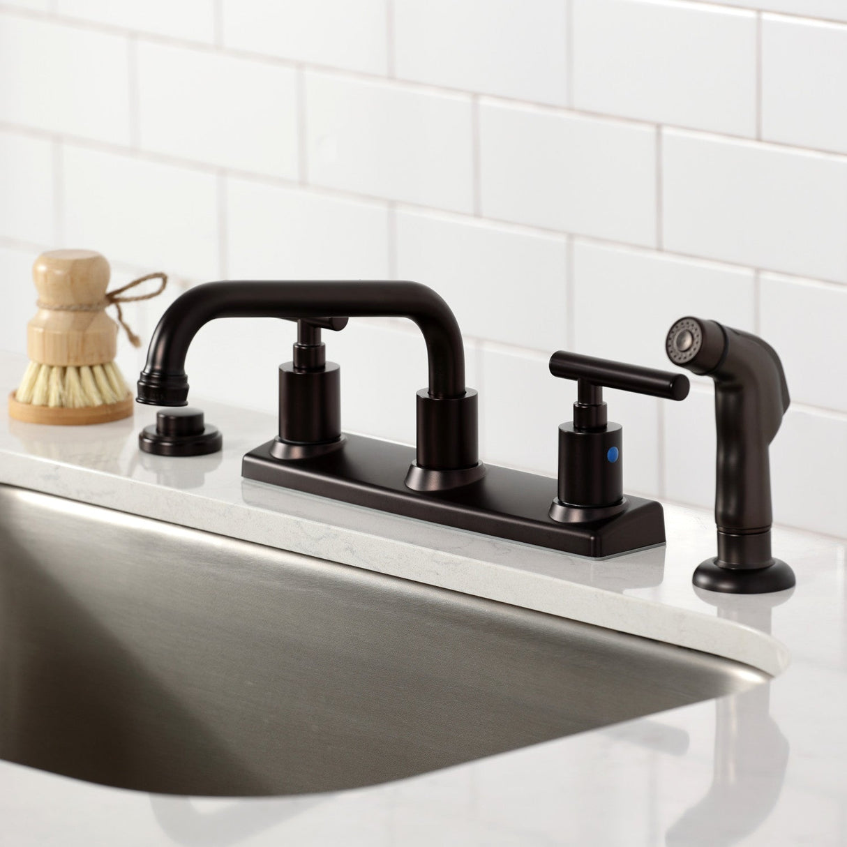 Manhattan FB2135CML Two-Handle 2-Hole Deck Mount 8" Centerset Kitchen Faucet, Oil Rubbed Bronze