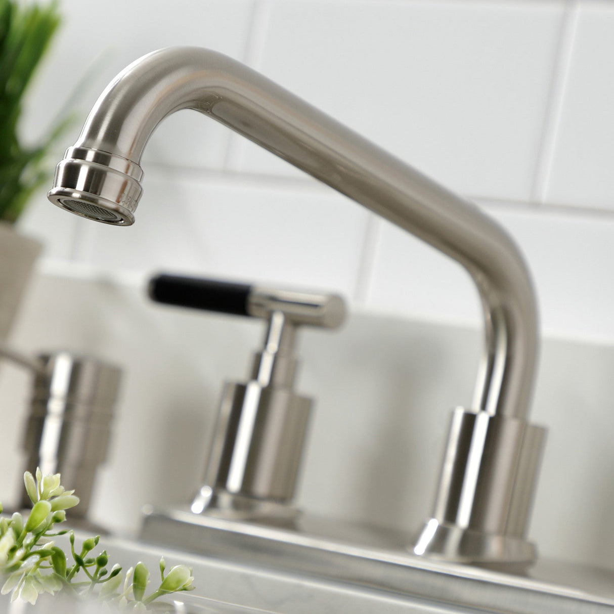 Kaiser FB2138CKL Two-Handle 2-Hole Deck Mount 8" Centerset Kitchen Faucet, Brushed Nickel