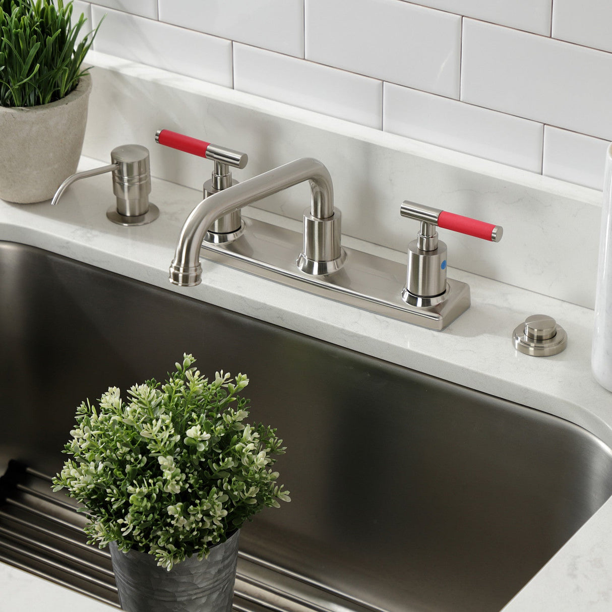 Kaiser FB2138CKL Two-Handle 2-Hole Deck Mount 8" Centerset Kitchen Faucet, Brushed Nickel