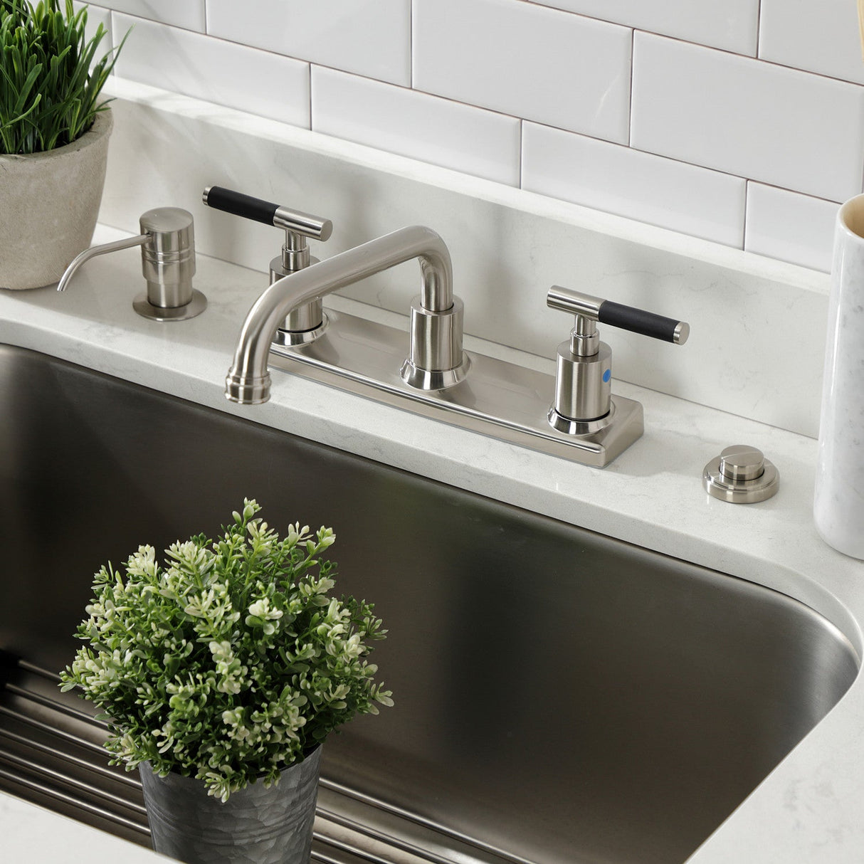 Kaiser FB2138CKL Two-Handle 2-Hole Deck Mount 8" Centerset Kitchen Faucet, Brushed Nickel