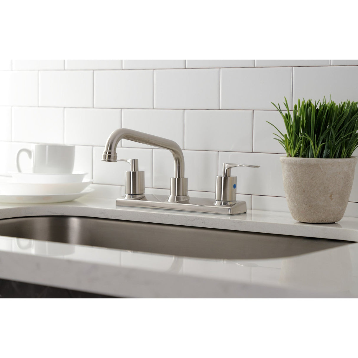 Serena FB2138SVL Two-Handle 2-Hole Deck Mount 8" Centerset Kitchen Faucet, Brushed Nickel
