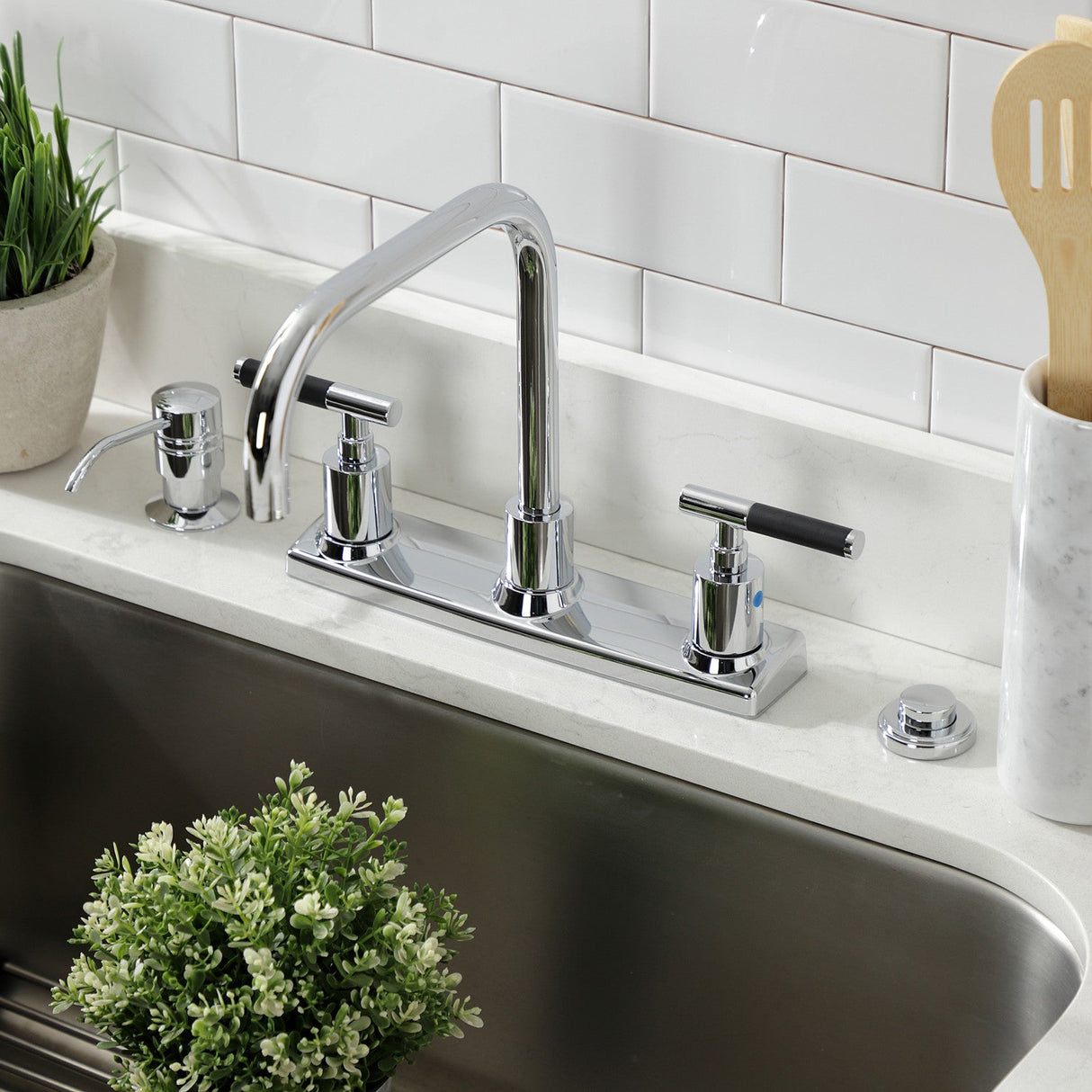 Kaiser FB2141CKL Two-Handle 2-Hole Deck Mount 8" Centerset Kitchen Faucet, Polished Chrome