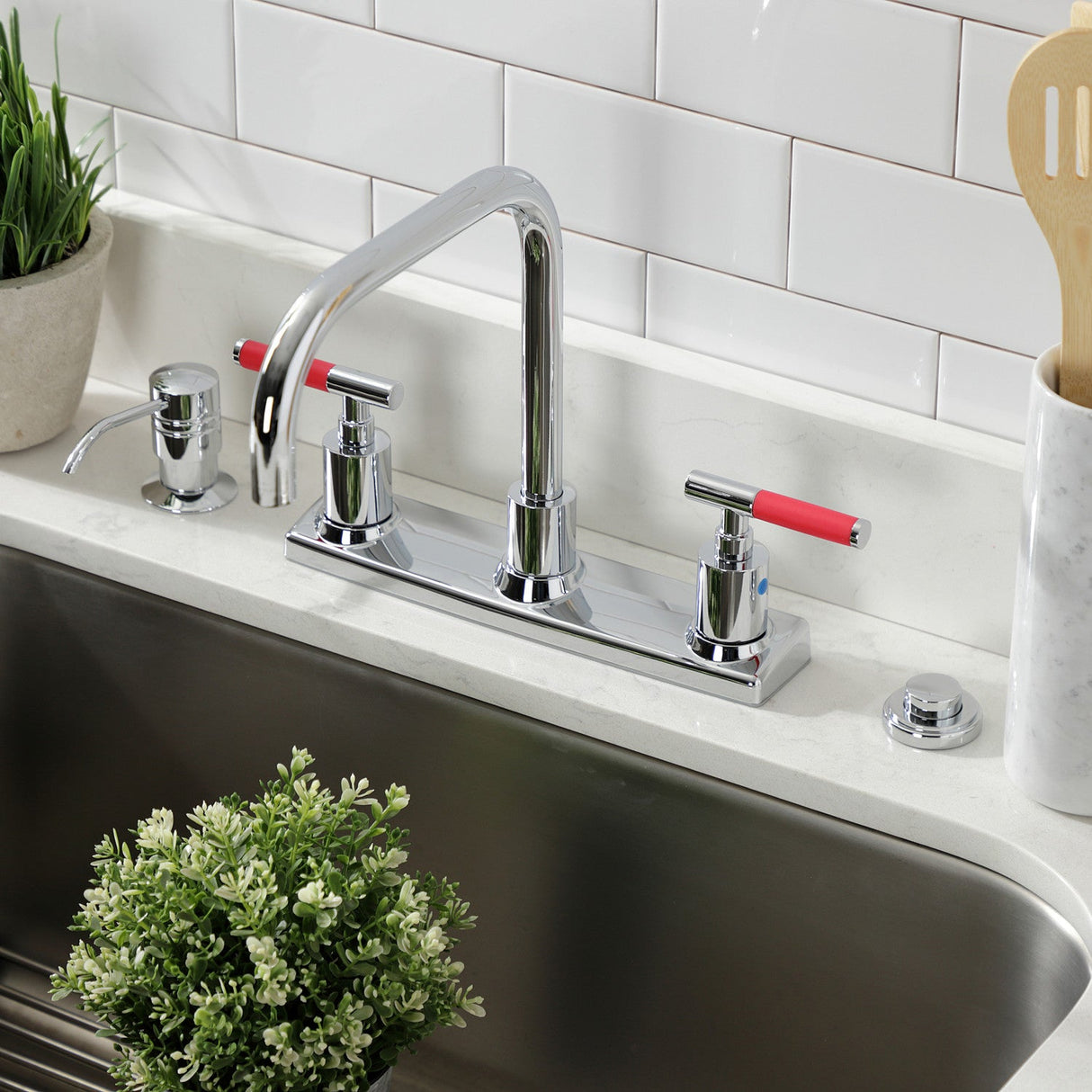 Kaiser FB2141CKL Two-Handle 2-Hole Deck Mount 8" Centerset Kitchen Faucet, Polished Chrome