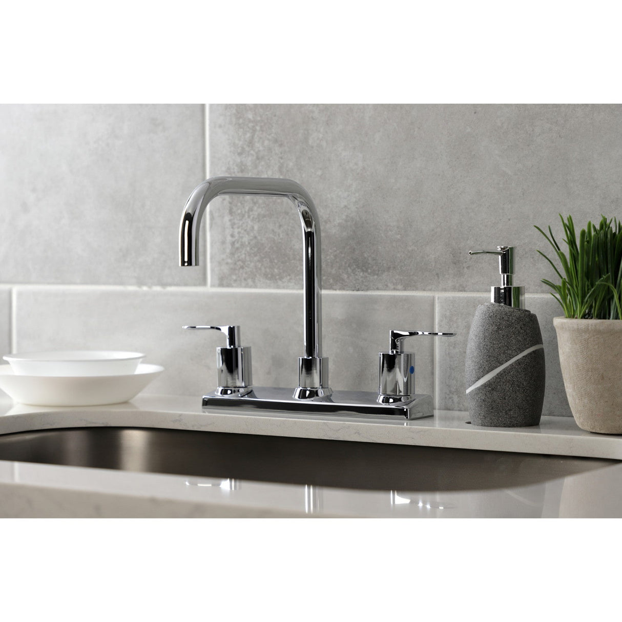Serena FB2141SVL Two-Handle 2-Hole Deck Mount 8" Centerset Kitchen Faucet, Polished Chrome