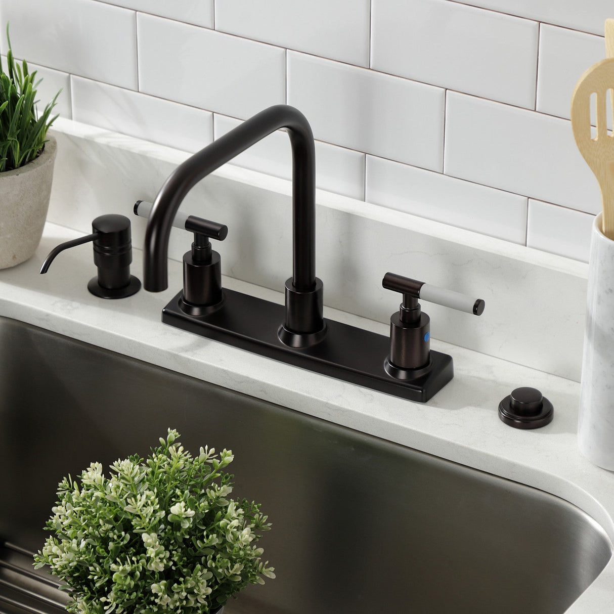 Kaiser FB2145CKL Two-Handle 2-Hole Deck Mount 8" Centerset Kitchen Faucet, Oil Rubbed Bronze