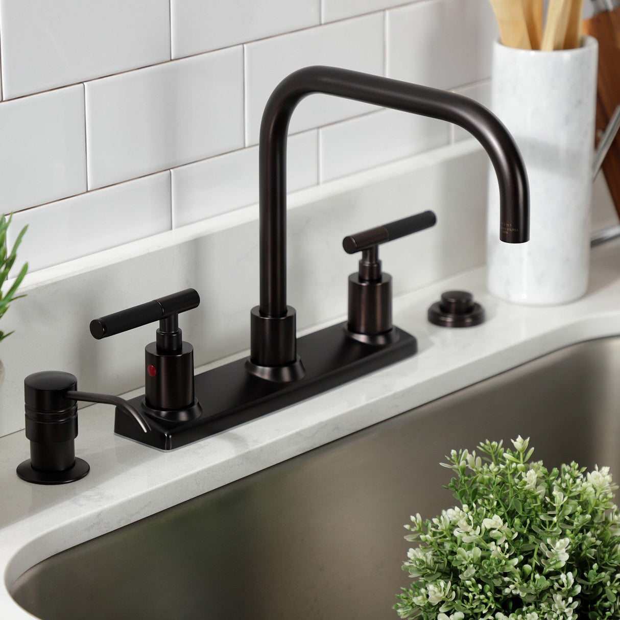 Kaiser FB2145CKL Two-Handle 2-Hole Deck Mount 8" Centerset Kitchen Faucet, Oil Rubbed Bronze