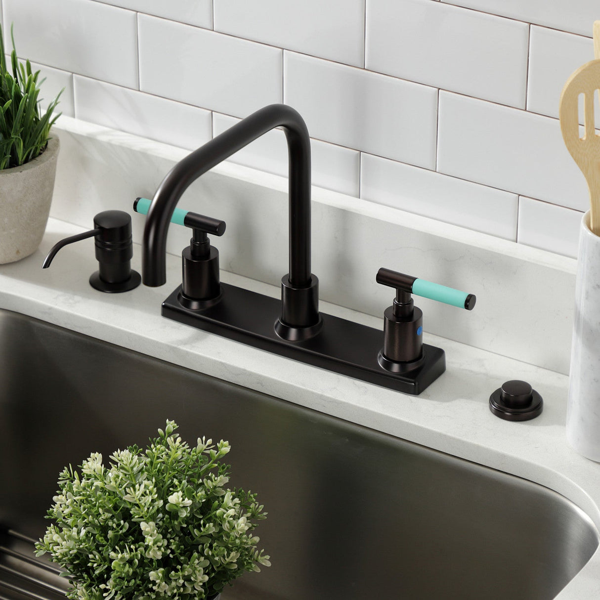 Kaiser FB2145CKL Two-Handle 2-Hole Deck Mount 8" Centerset Kitchen Faucet, Oil Rubbed Bronze