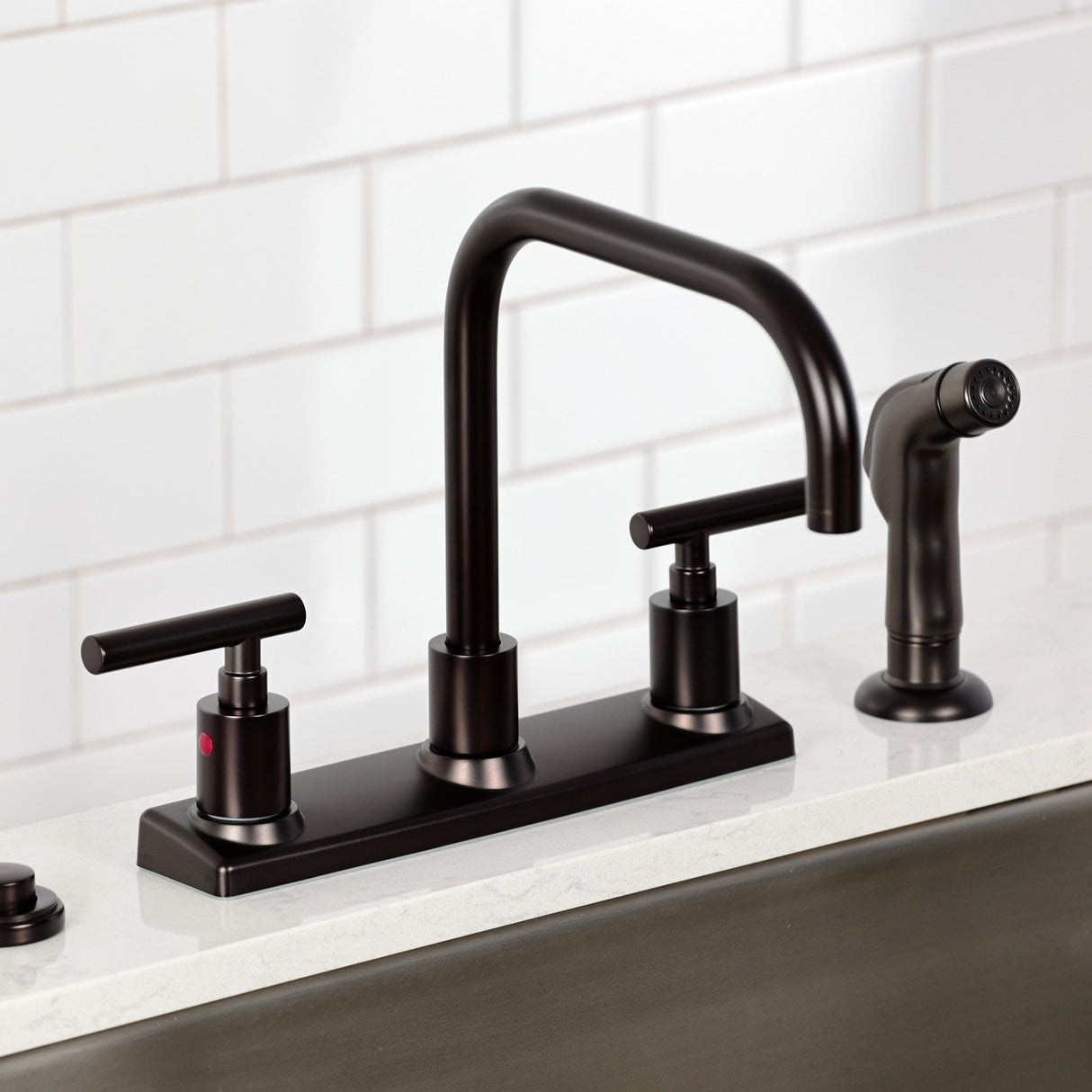 Manhattan FB2145CML Two-Handle 2-Hole Deck Mount 8" Centerset Kitchen Faucet, Oil Rubbed Bronze