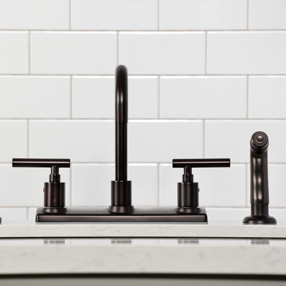 Manhattan FB2145CML Two-Handle 2-Hole Deck Mount 8" Centerset Kitchen Faucet, Oil Rubbed Bronze