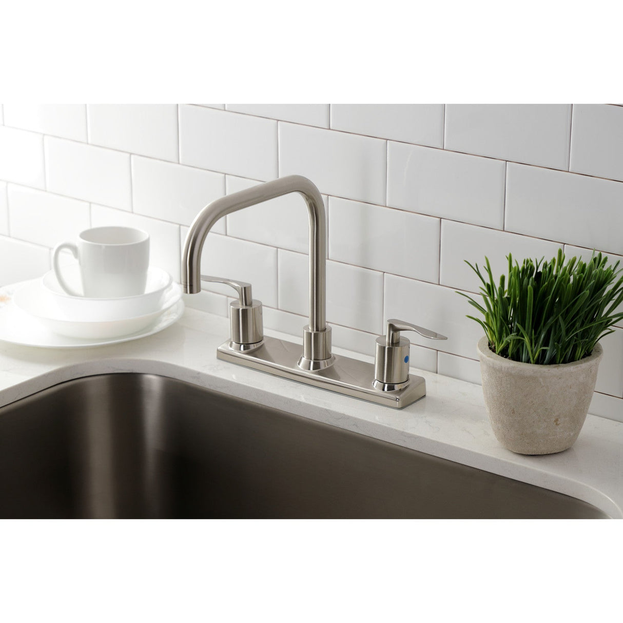 Serena FB2148SVL Two-Handle 2-Hole Deck Mount 8" Centerset Kitchen Faucet, Brushed Nickel
