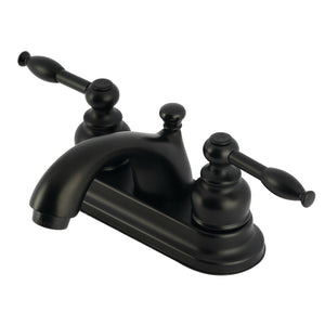 Knight FB2600KL Two-Handle 3-Hole Deck Mount 4" Centerset Bathroom Faucet with Plastic Pop-Up, Matte Black
