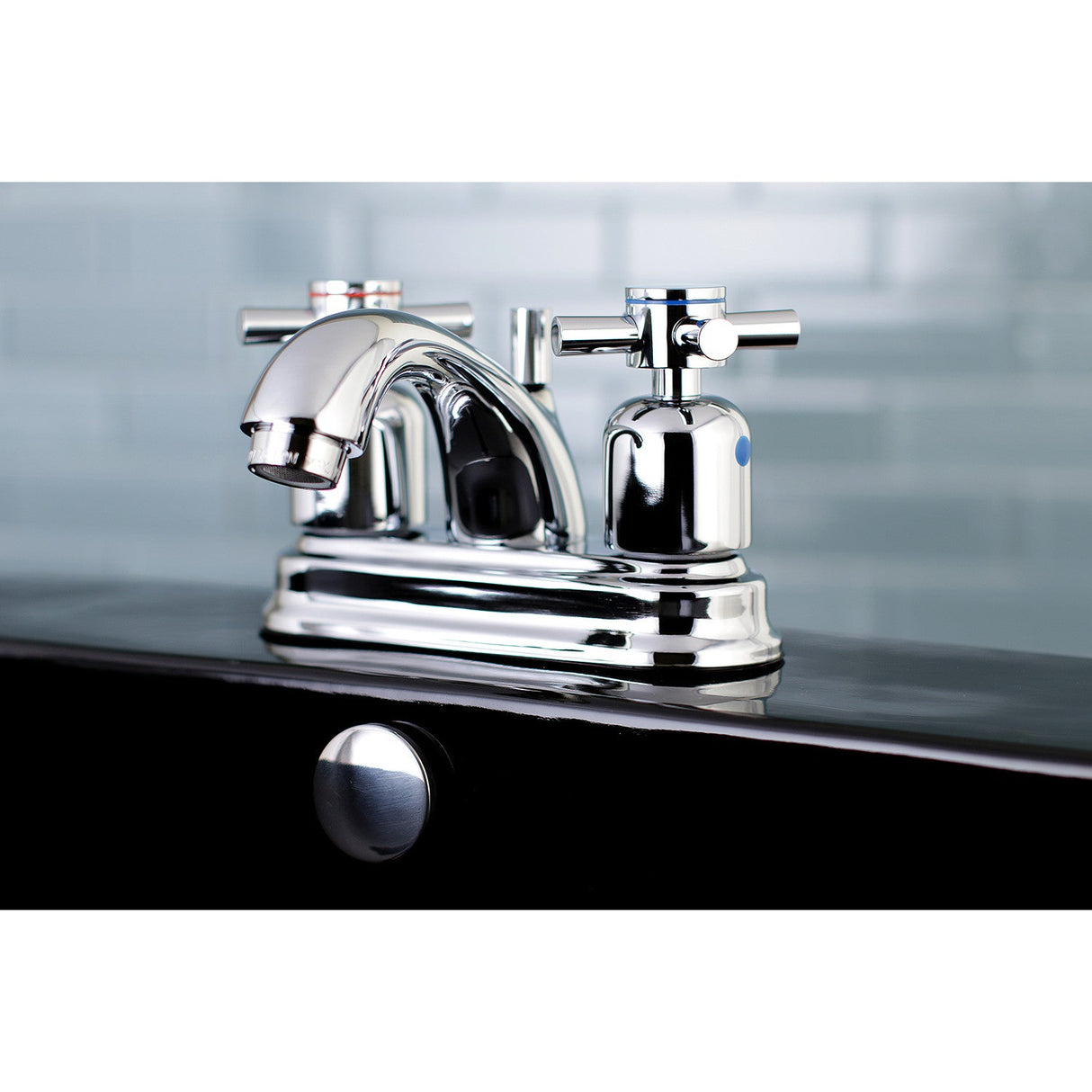 Concord FB2601DX Two-Handle 3-Hole Deck Mount 4" Centerset Bathroom Faucet with Plastic Pop-Up, Polished Chrome