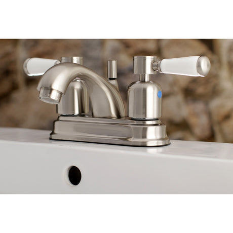Paris FB2608DPL Two-Handle 3-Hole Deck Mount 4" Centerset Bathroom Faucet with Plastic Pop-Up, Brushed Nickel