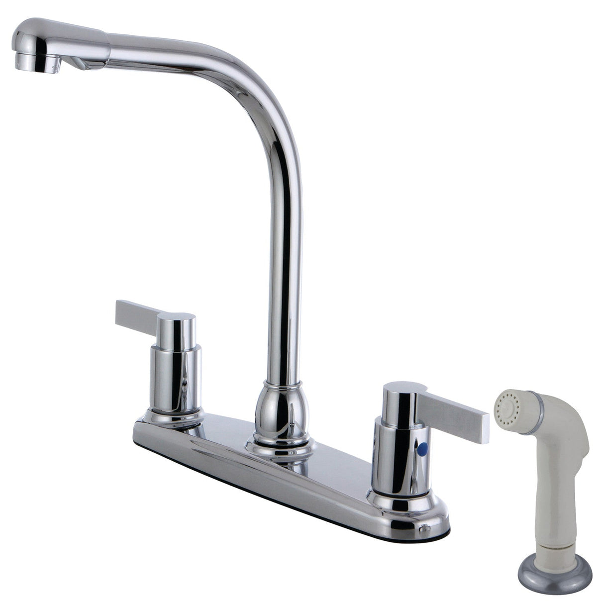 NuvoFusion FB2751NDL Two-Handle 4-Hole Deck Mount 8" Centerset Kitchen Faucet with Side Sprayer, Polished Chrome