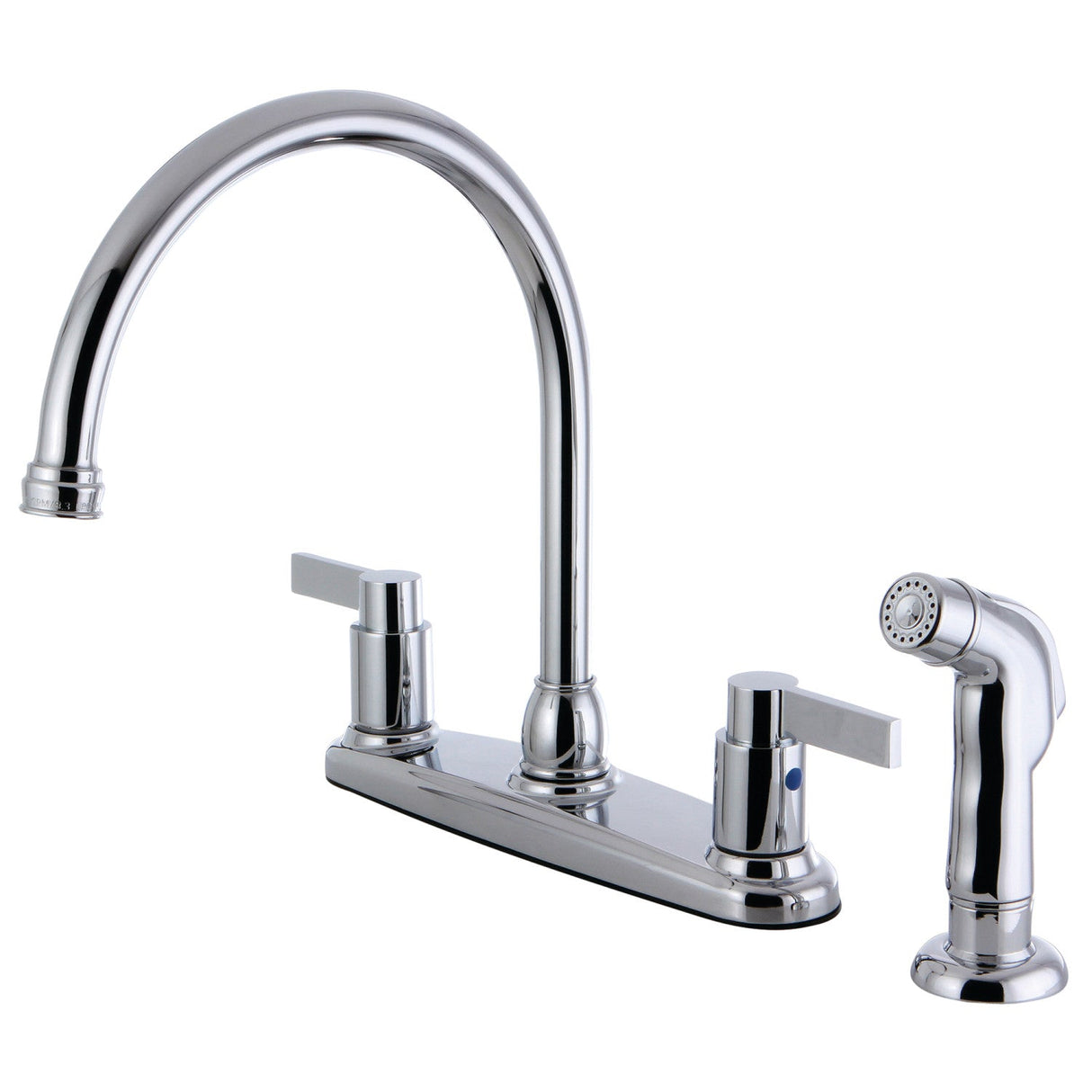 NuvoFusion FB2791NDLSP Two-Handle 4-Hole Deck Mount 8" Centerset Kitchen Faucet with Side Sprayer, Polished Chrome