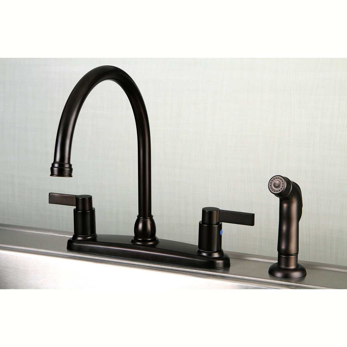 NuvoFusion FB2795NDLSP Two-Handle 4-Hole Deck Mount 8" Centerset Kitchen Faucet with Side Sprayer, Oil Rubbed Bronze