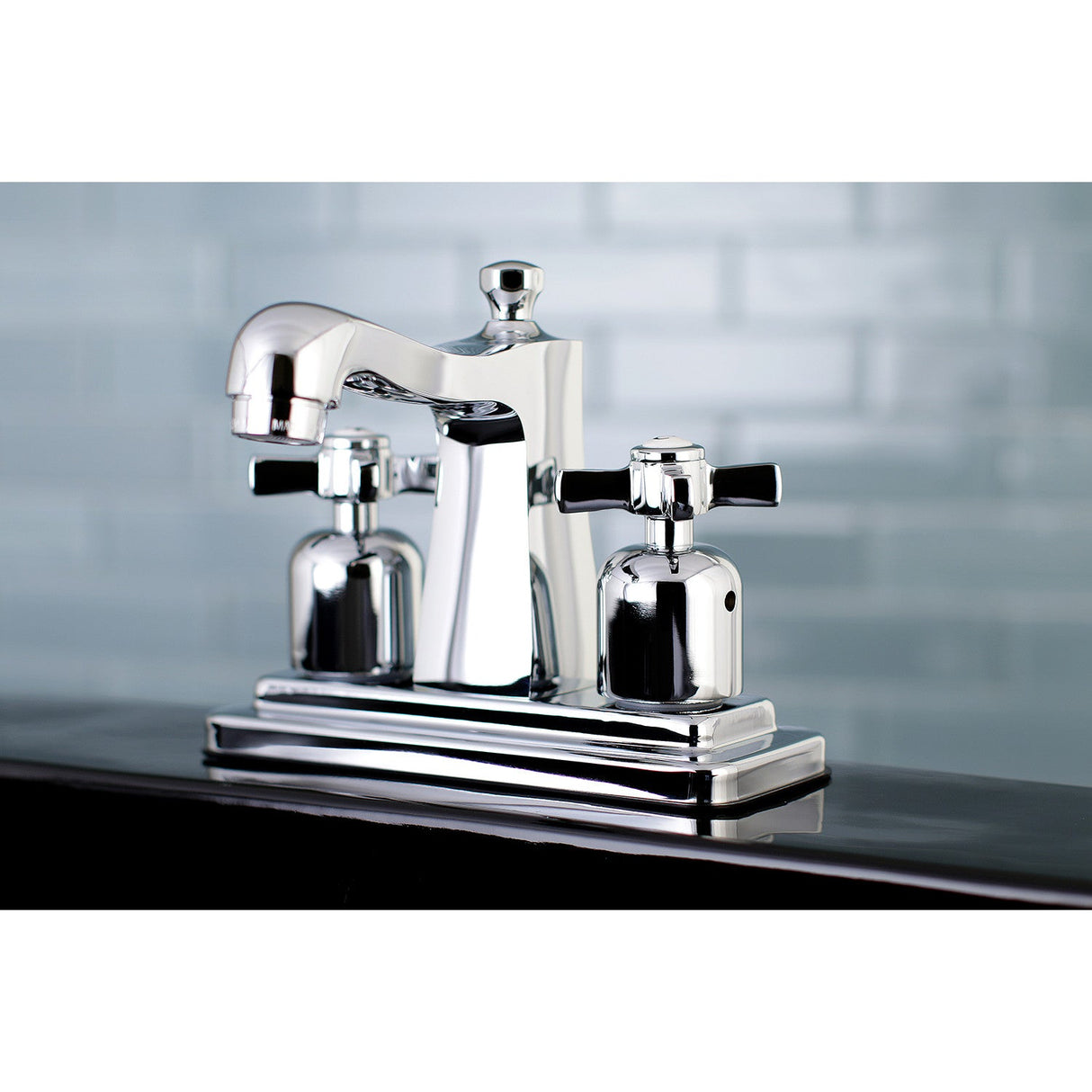 Millennium FB4641ZX Two-Handle 3-Hole Deck Mount 4" Centerset Bathroom Faucet with Plastic Pop-Up, Polished Chrome
