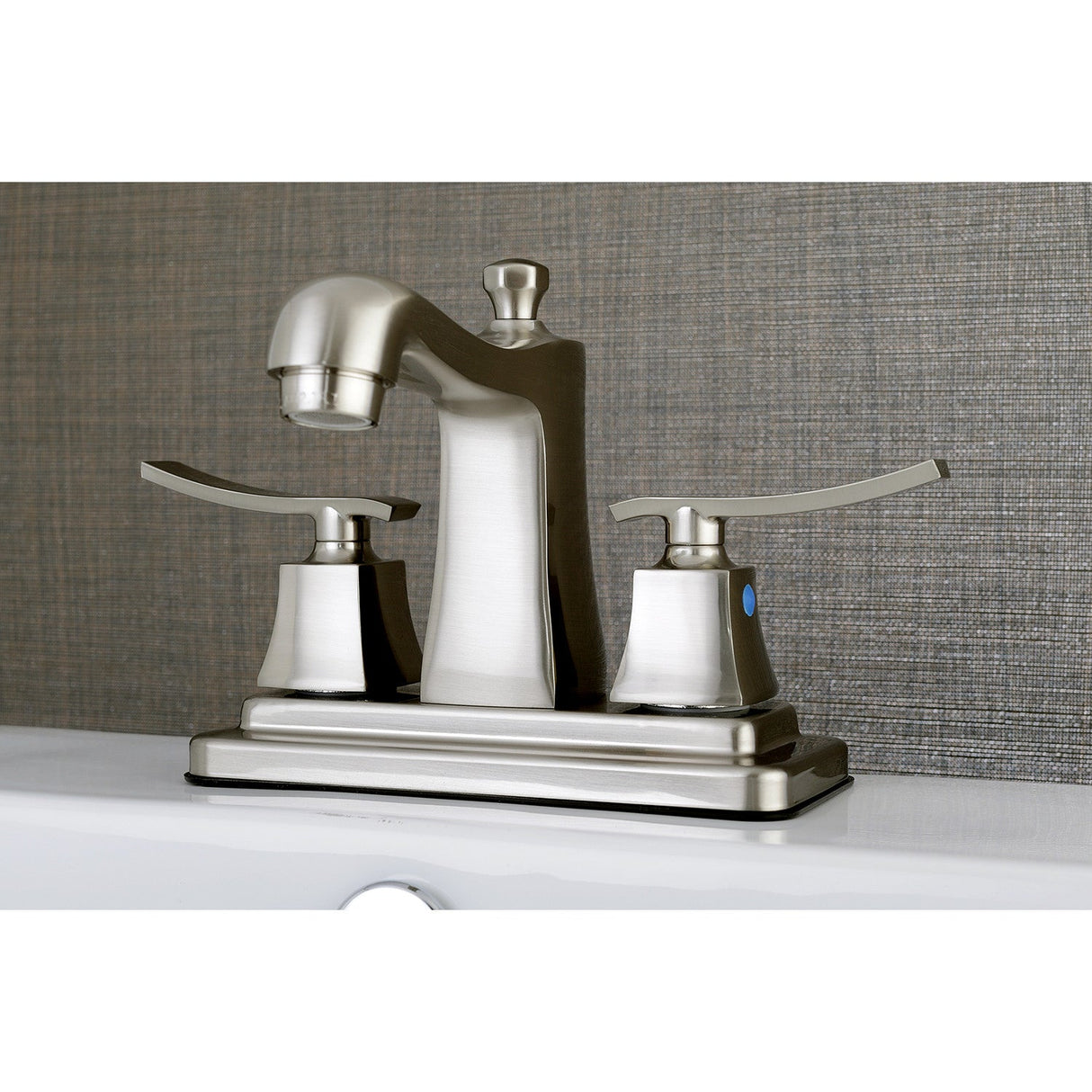 Queensbury FB4648JQL Two-Handle 3-Hole Deck Mount 4" Centerset Bathroom Faucet with Plastic Pop-Up, Brushed Nickel