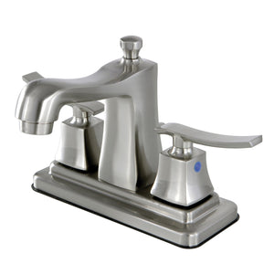 Queensbury FB4648JQL Two-Handle 3-Hole Deck Mount 4" Centerset Bathroom Faucet with Plastic Pop-Up, Brushed Nickel