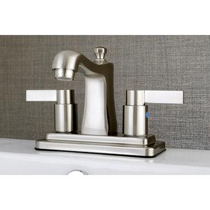 NuvoFusion FB4648NDL Two-Handle 3-Hole Deck Mount 4" Centerset Bathroom Faucet with Plastic Pop-Up, Brushed Nickel