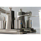 Serena FB4648SVL Two-Handle 3-Hole Deck Mount 4" Centerset Bathroom Faucet with Plastic Pop-Up, Brushed Nickel