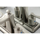 Serena FB4648SVL Two-Handle 3-Hole Deck Mount 4" Centerset Bathroom Faucet with Plastic Pop-Up, Brushed Nickel