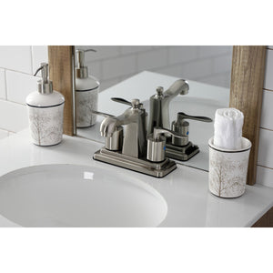 Serena FB4648SVL Two-Handle 3-Hole Deck Mount 4" Centerset Bathroom Faucet with Plastic Pop-Up, Brushed Nickel