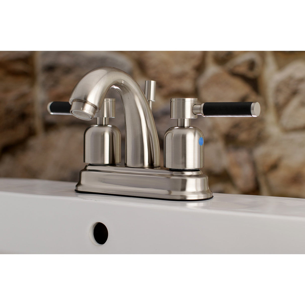 Kaiser FB5618DKL Two-Handle 3-Hole Deck Mount 4" Centerset Bathroom Faucet with Plastic Pop-Up, Brushed Nickel