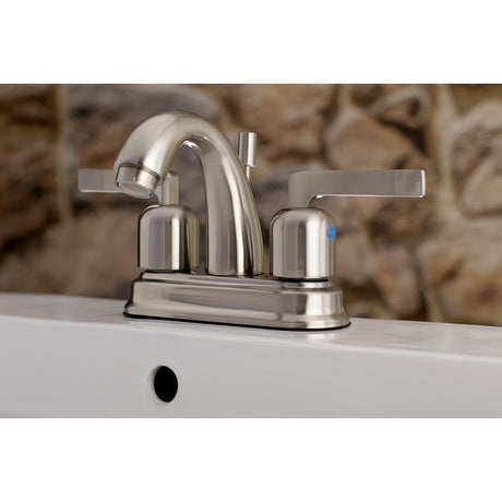 Centurion FB5618EFL Two-Handle 3-Hole Deck Mount 4" Centerset Bathroom Faucet with Plastic Pop-Up, Brushed Nickel