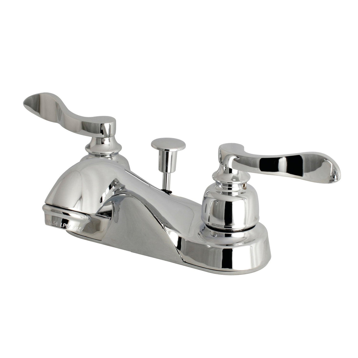 NuWave French FB5621NFL Two-Handle 3-Hole Deck Mount 4" Centerset Bathroom Faucet with Plastic Pop-Up, Polished Chrome