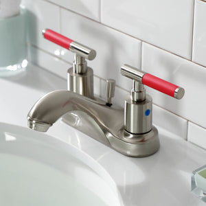 Kaiser FB5628CKL Two-Handle 3-Hole Deck Mount 4" Centerset Bathroom Faucet with Plastic Pop-Up, Brushed Nickel