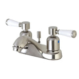 Paris FB5628DPL Two-Handle 3-Hole Deck Mount 4" Centerset Bathroom Faucet with Plastic Pop-Up, Brushed Nickel