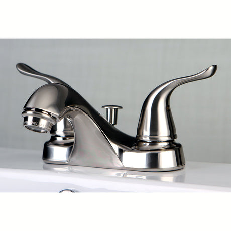 Yosemite FB5628YL Two-Handle 3-Hole Deck Mount 4" Centerset Bathroom Faucet with Plastic Pop-Up, Brushed Nickel