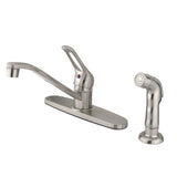 Wyndham FB562SNSP Single-Handle 2-or-4 Hole Deck Mount 8" Centerset Kitchen Faucet with Side Sprayer, Brushed Nickel