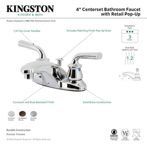 Restoration FB621RXL Two-Handle 3-Hole Deck Mount 4" Centerset Bathroom Faucet with Plastic Pop-Up, Polished Chrome