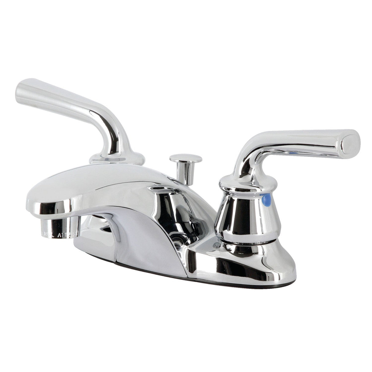 Restoration FB621RXL Two-Handle 3-Hole Deck Mount 4" Centerset Bathroom Faucet with Plastic Pop-Up, Polished Chrome