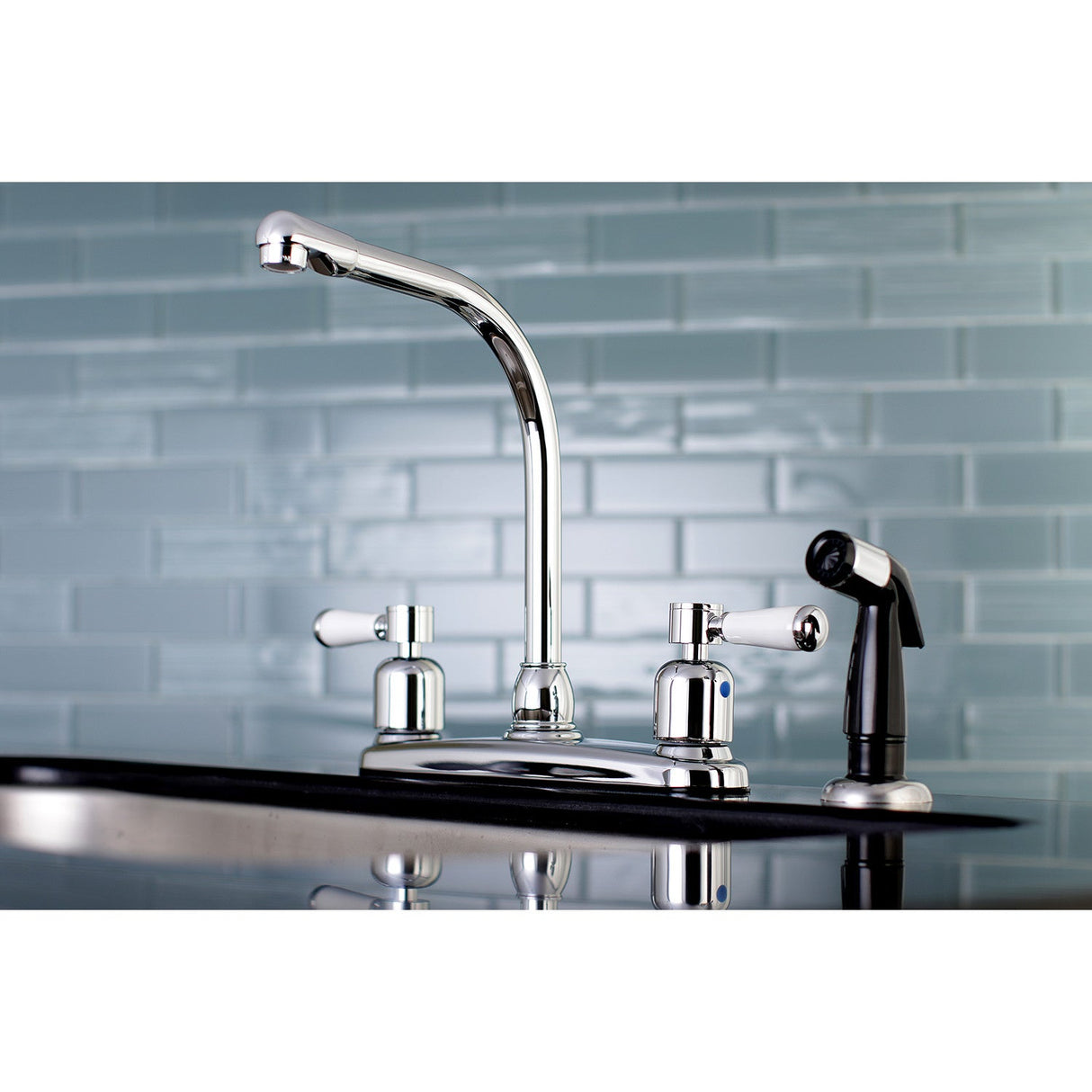 Paris FB751DPL Two-Handle 4-Hole Deck Mount 8" Centerset Kitchen Faucet with Side Sprayer, Polished Chrome