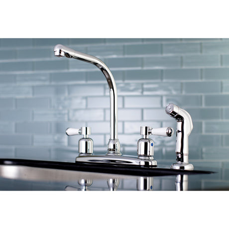 Paris FB751DPLSP Two-Handle 4-Hole Deck Mount 8" Centerset Kitchen Faucet with Side Sprayer, Polished Chrome