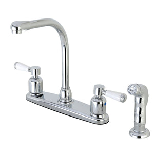 Paris FB751DPLSP Two-Handle 4-Hole Deck Mount 8" Centerset Kitchen Faucet with Side Sprayer, Polished Chrome