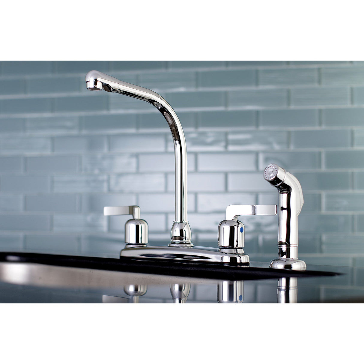 Centurion FB751EFLSP Two-Handle 4-Hole Deck Mount 8" Centerset Kitchen Faucet with Side Sprayer, Polished Chrome