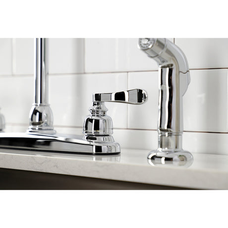 NuWave French FB751NFLSP Two-Handle 4-Hole Deck Mount 8" Centerset Kitchen Faucet with Side Sprayer, Polished Chrome